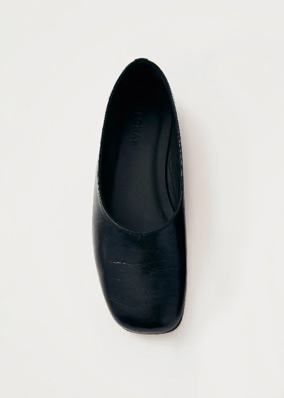 Edie Black Leather Ballet Flats