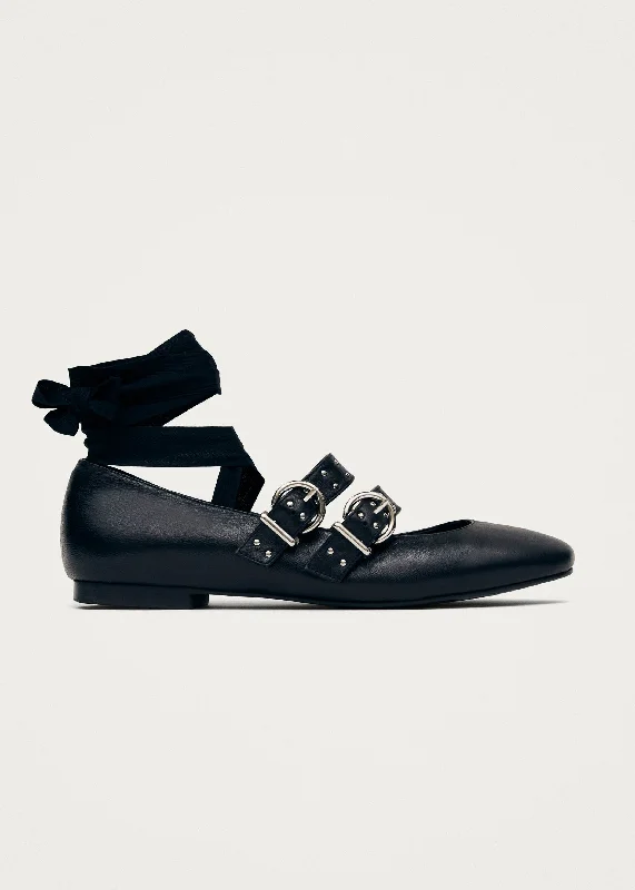 Thekla Black Leather Ballet Flats