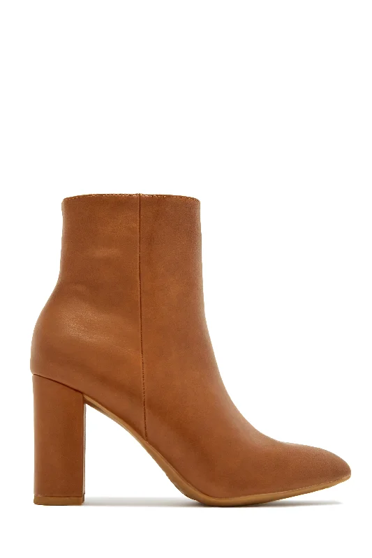 Social Season Block Heel Ankle Boots - Tan