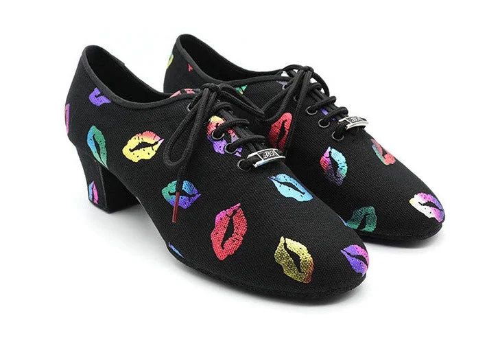 BD Dance T1-B Multiple Kisses Black Canvas Practice or Teaching Shoe Available in 3 Colors