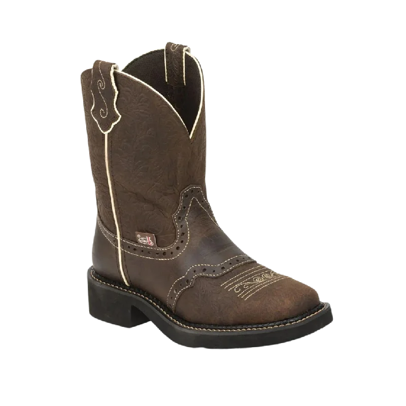 Justin Women's Brown Flower Embossed Boots