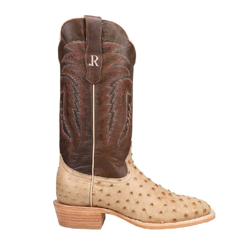 Full Quill Ostrich Embroidered Square Toe Cowboy Boots