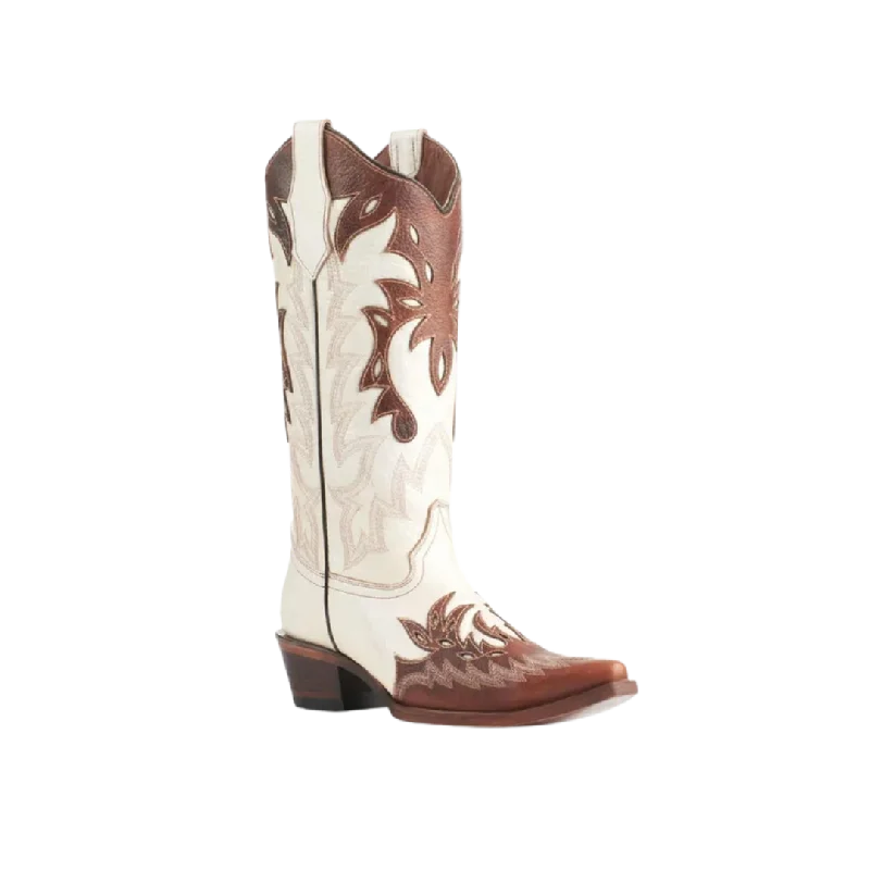 Corral Wester Womens Pearl & Cognac Overlay Snip Toe Boots