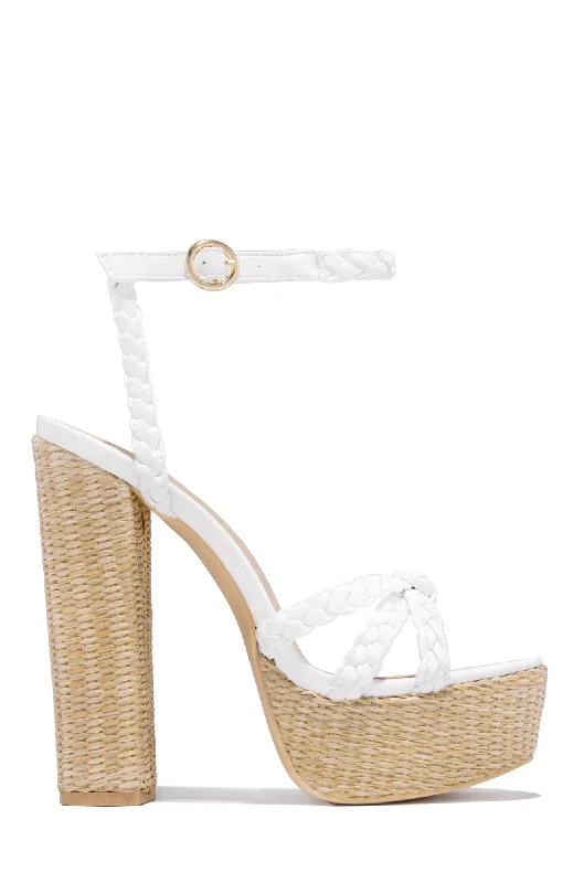 Hilda Platform Block High Heels - White