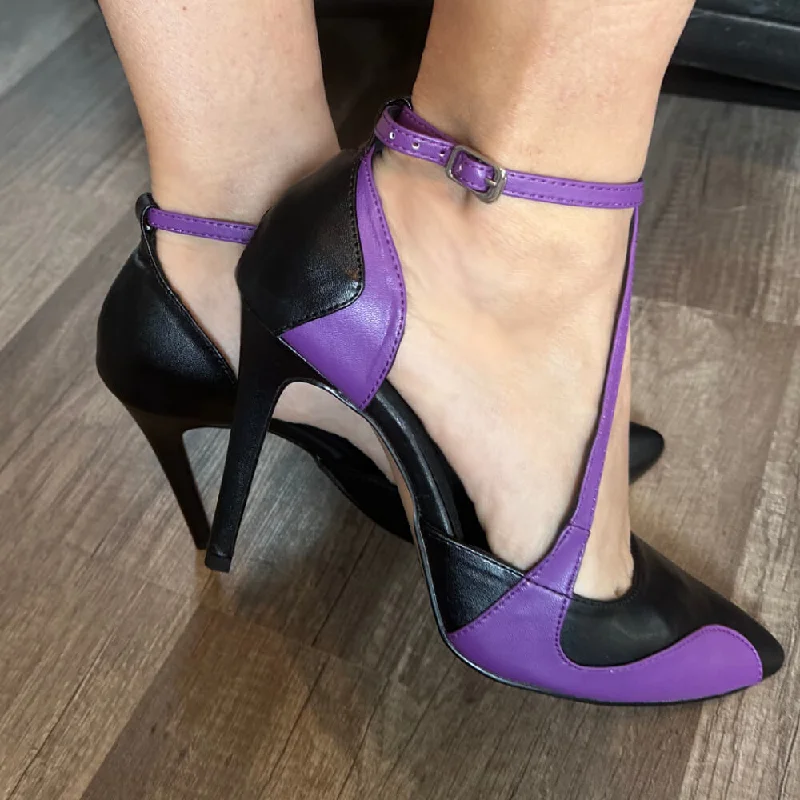 Silana - Black and Purple Vegan Leather - Street Sole